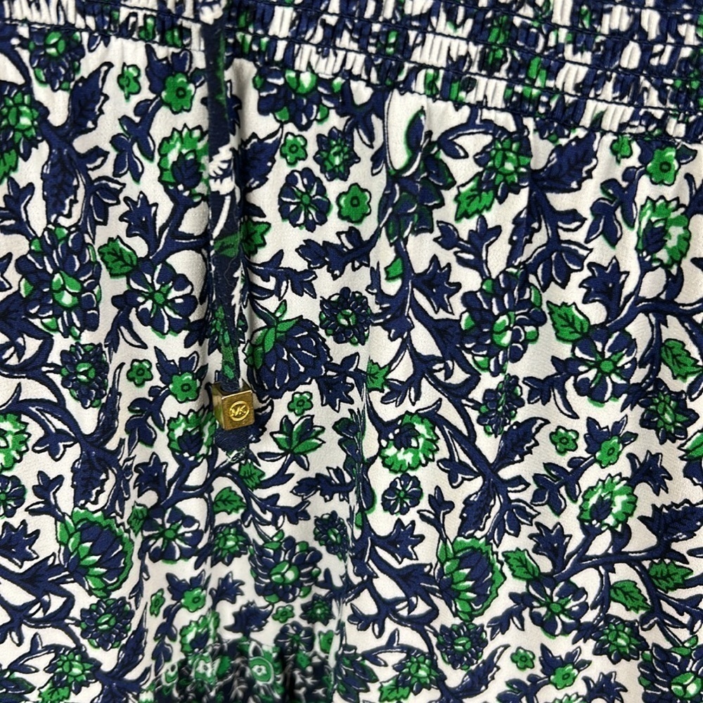 MICHAEL Michael Kors Boho Tiered Mix Print Peasant Midi Dress Medium Blue Green - Picture 7 of 12